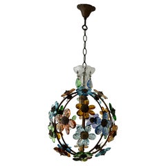 French Multicolor Flower Ball Crystal Prisms Maison Baguès Style Chandelier