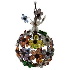 French Multicolor Flower Ball Crystal Prisms Maison Baguès Style Chandelier