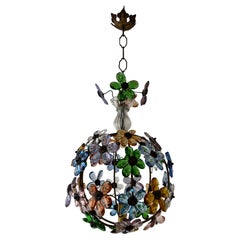 French Multicolor Flower Ball Crystal Prisms Maison Baguès Style Chandelier