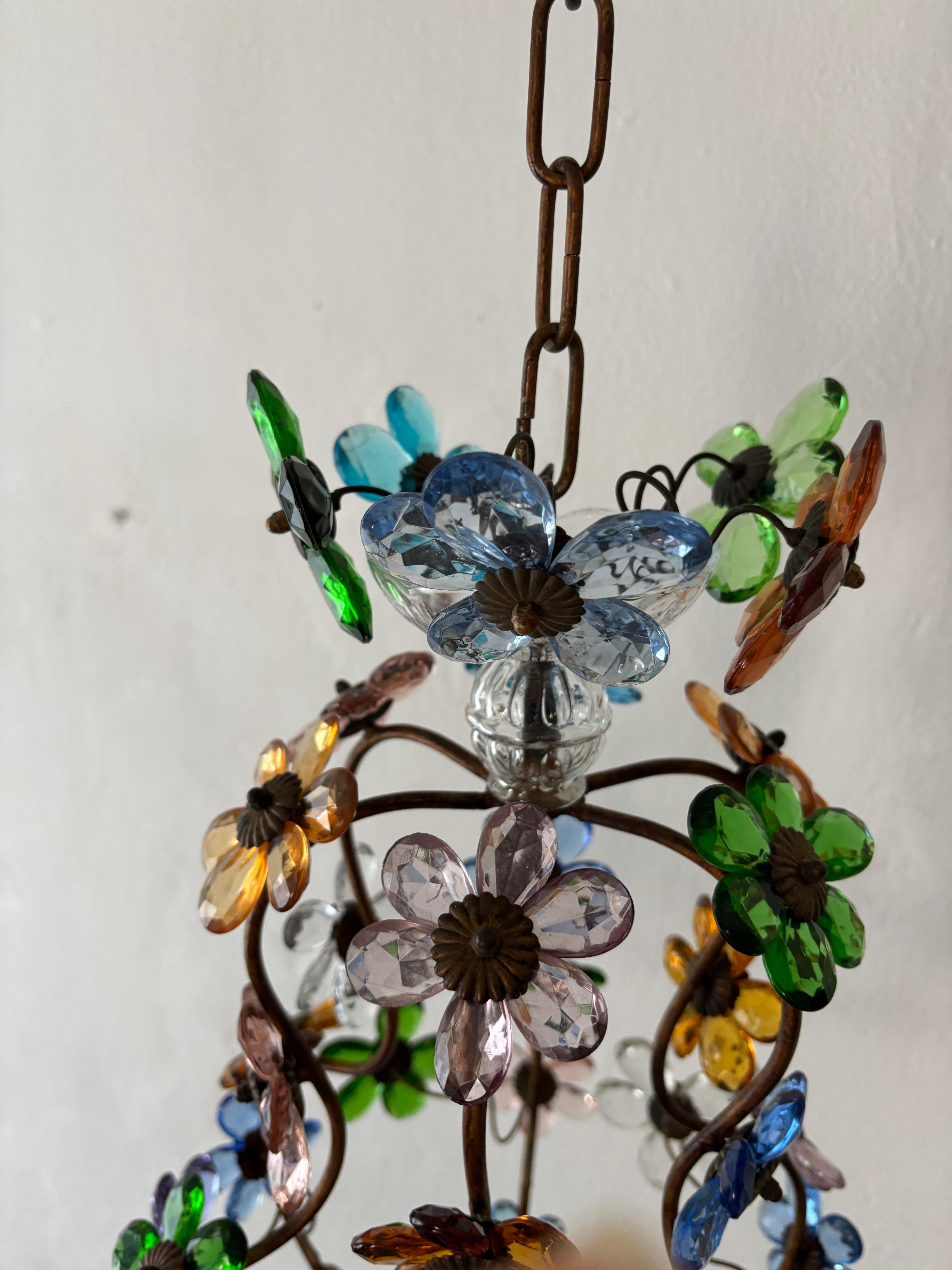 Lustre rare de la Maison Baguès avec prisme en cristal à fleurs multicolores en vente 6