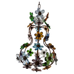 French Multicolor Flowers Crystal Prisms Maison Baguès Style Rare Chandelier