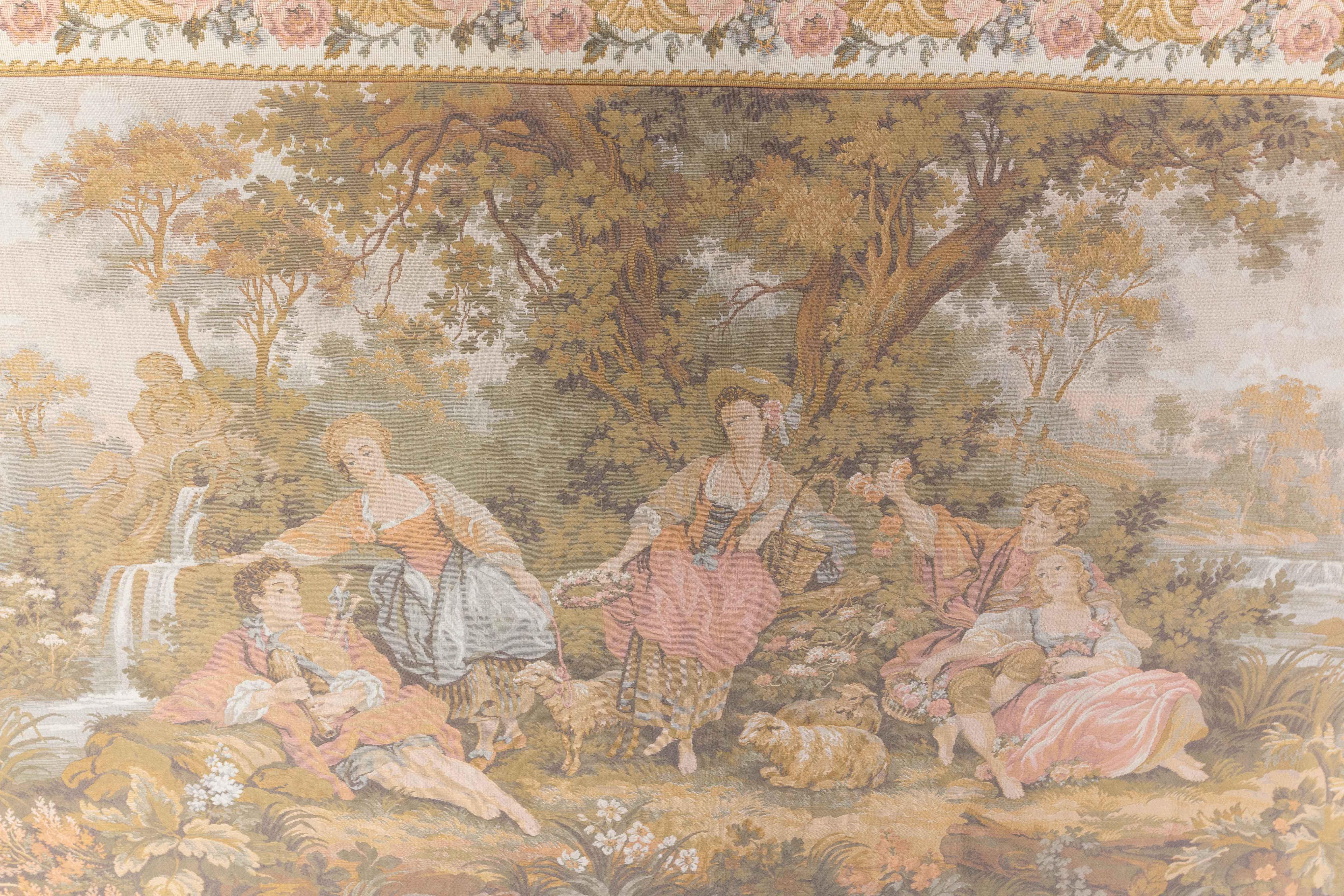 French Mural Louis XV Tapestry Romantic Scenes Francois Boucher, Early 20th C In Fair Condition For Sale In Labrit, Landes