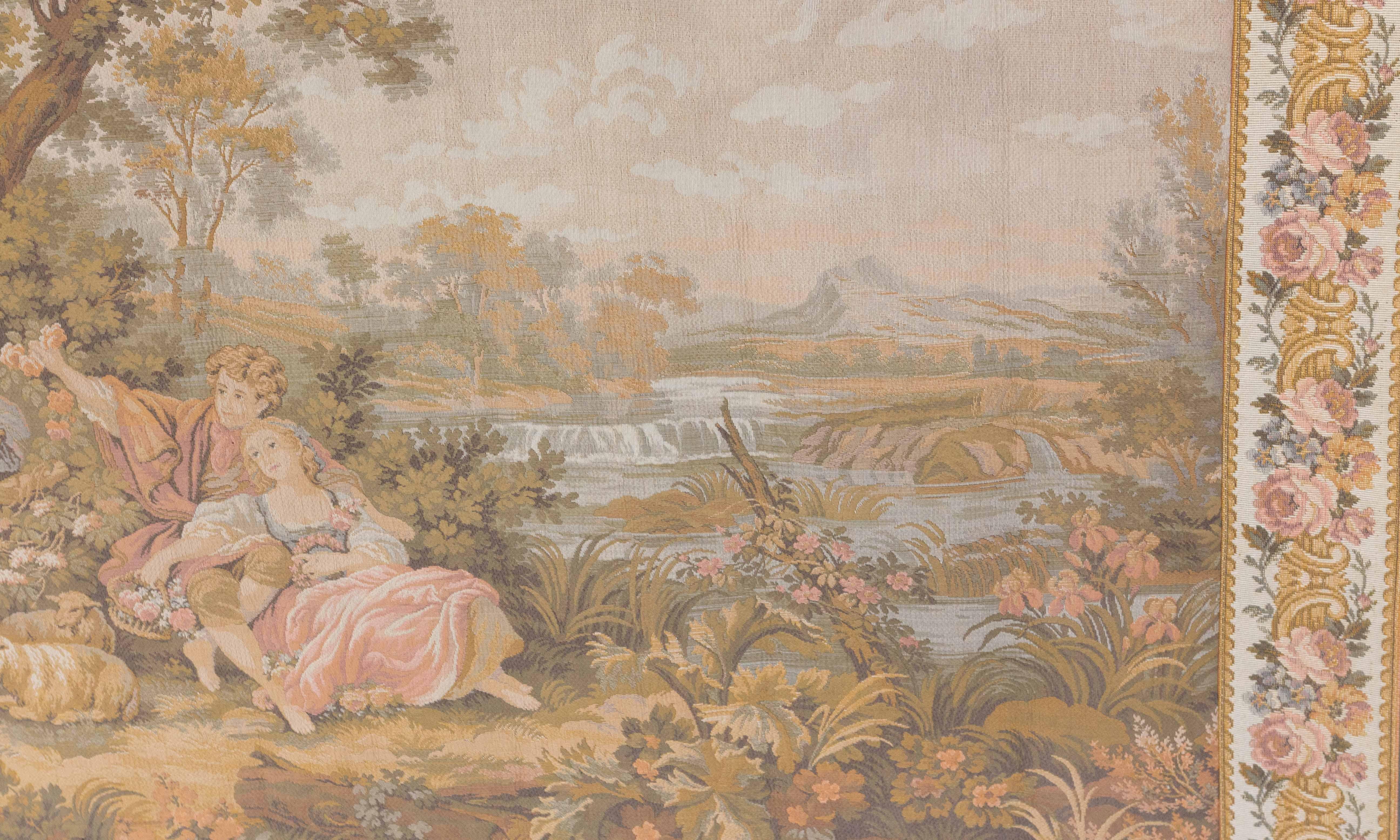 Fabric French Mural Louis XV Tapestry Romantic Scenes Francois Boucher, Early 20th C For Sale