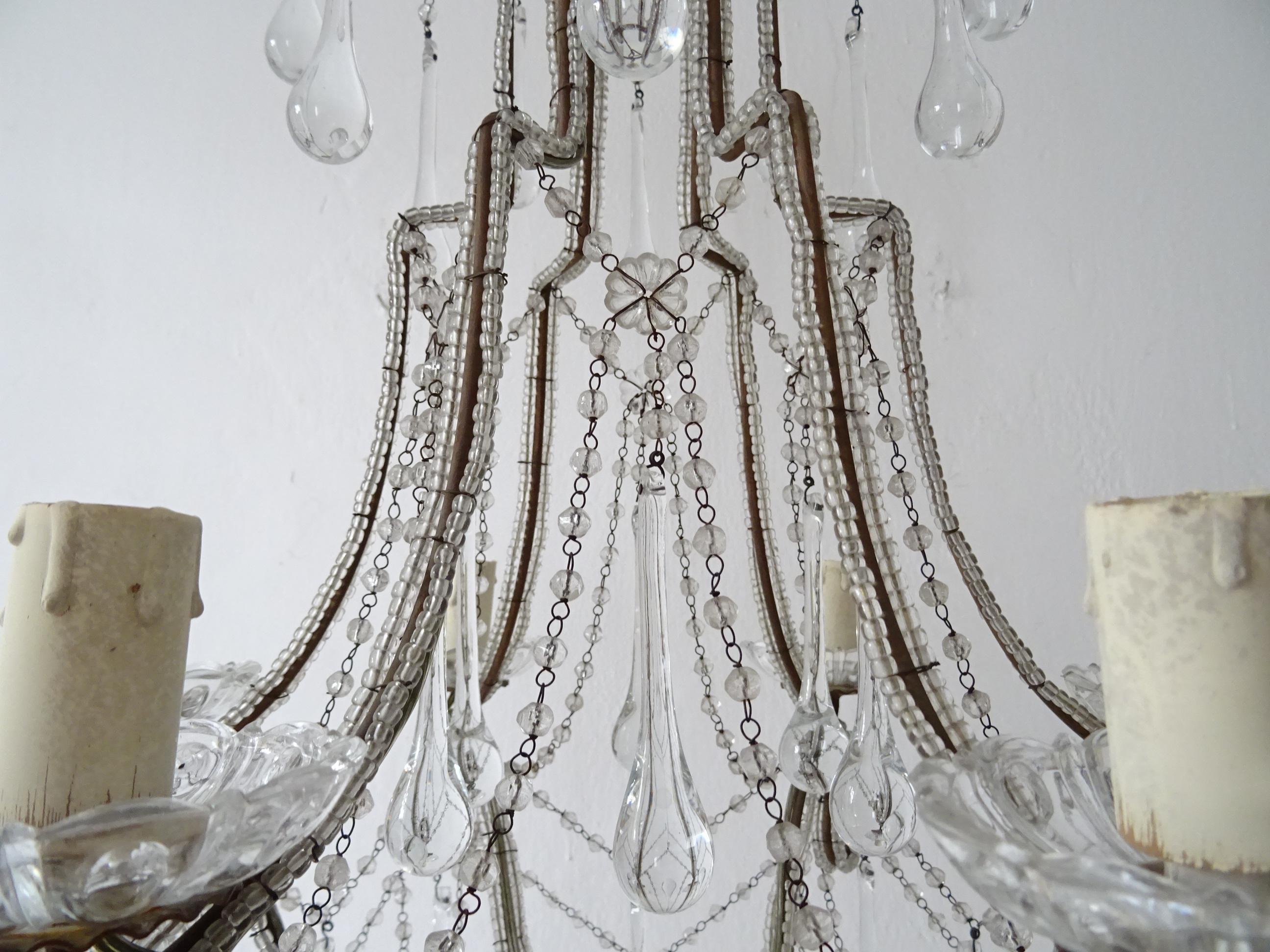 Early 20th Century French Murano Drops and  Bobeches Big Chandelier, circa 1900