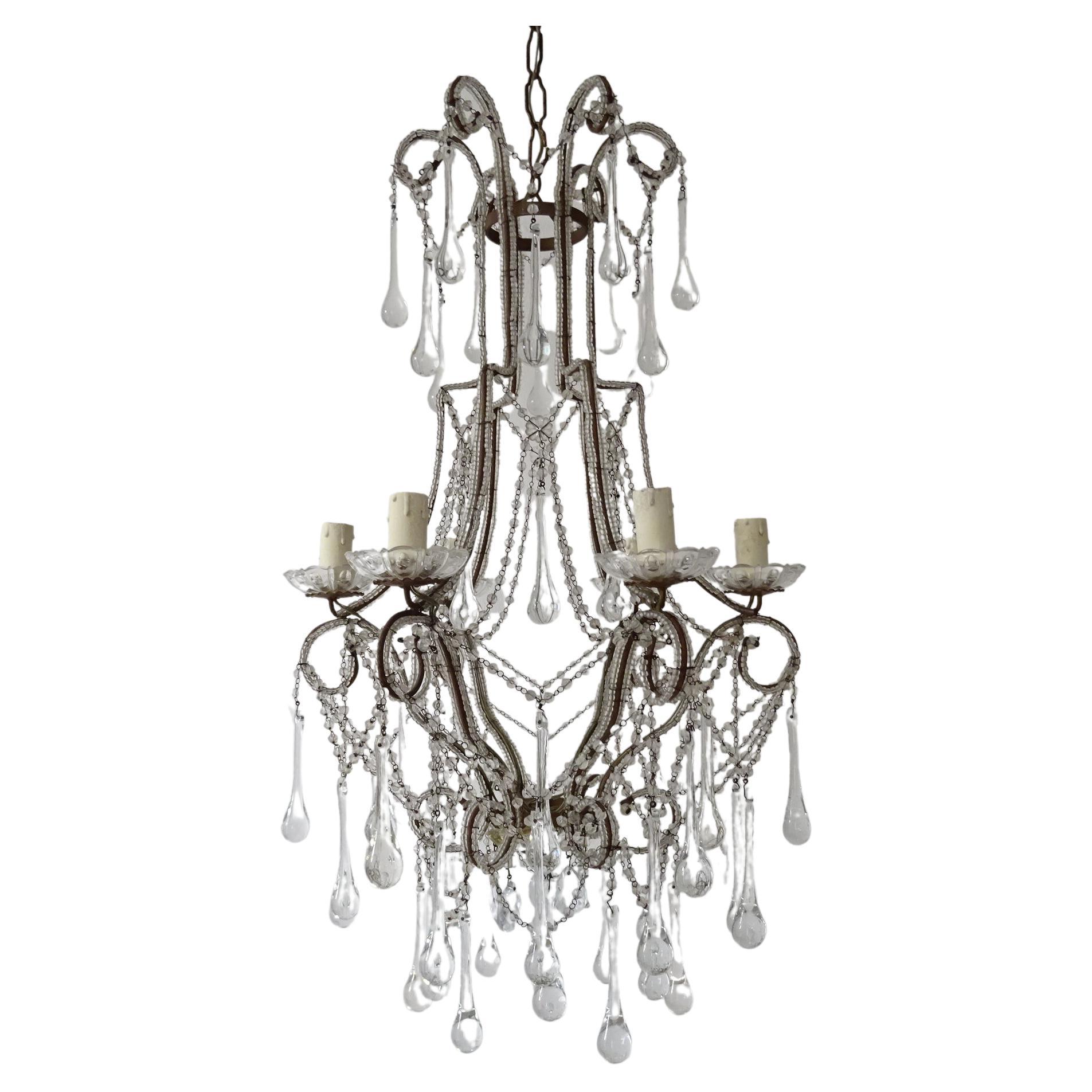 French Murano Drops and  Bobeches Big Chandelier, circa 1900