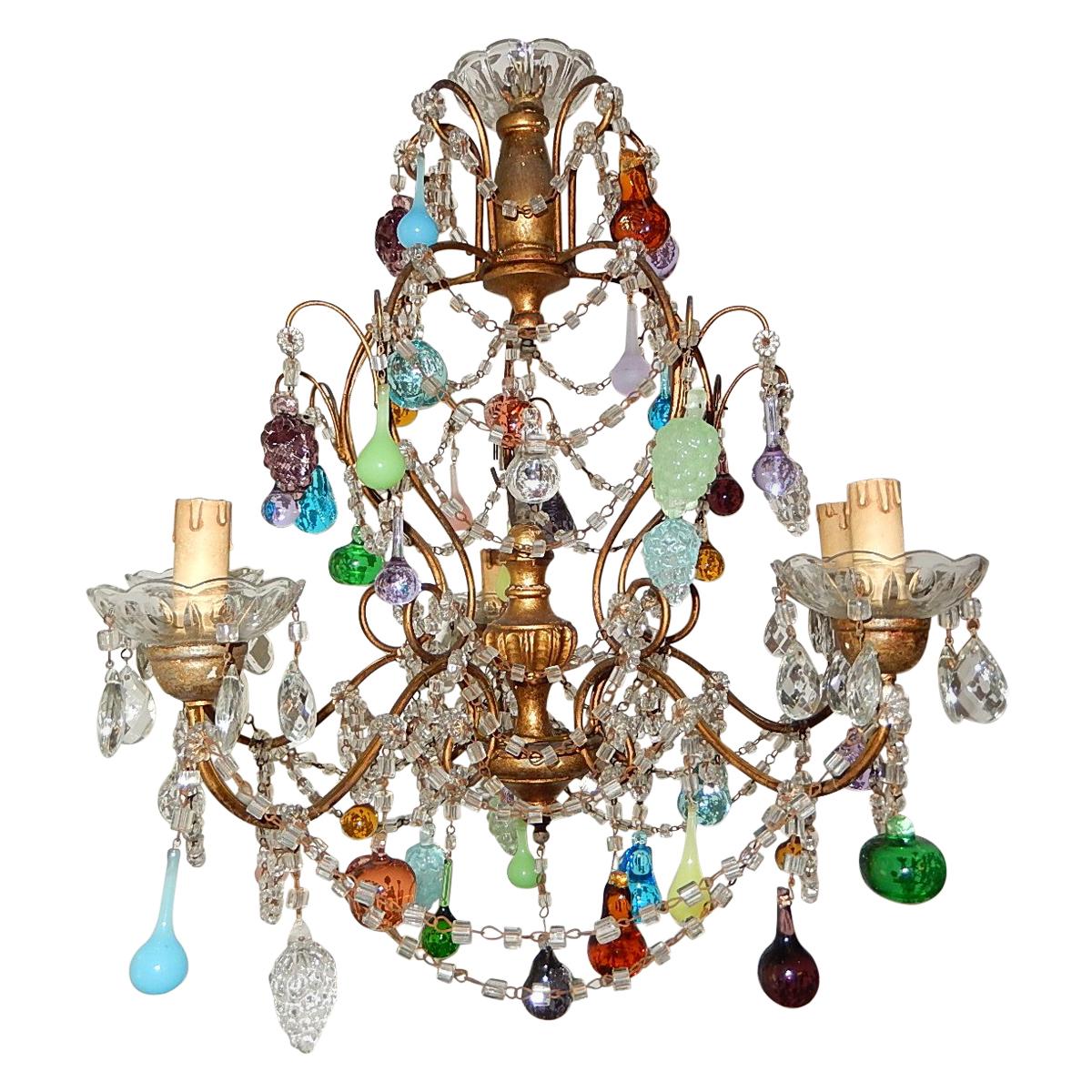 French Murano Fruit and Drops Crystal Swags Chandelier, circa 1920
