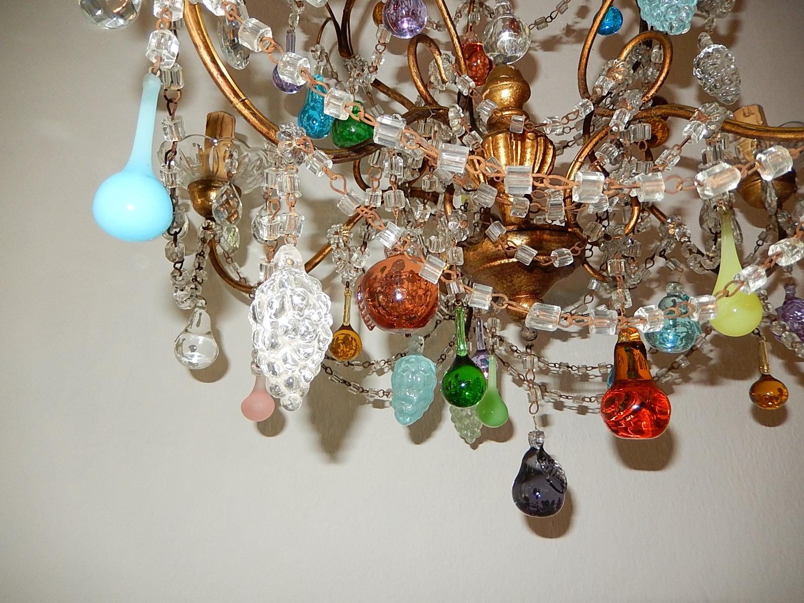Early 20th Century French Murano Fruit and Drops Crystal Swags Chandelier, circa 1920