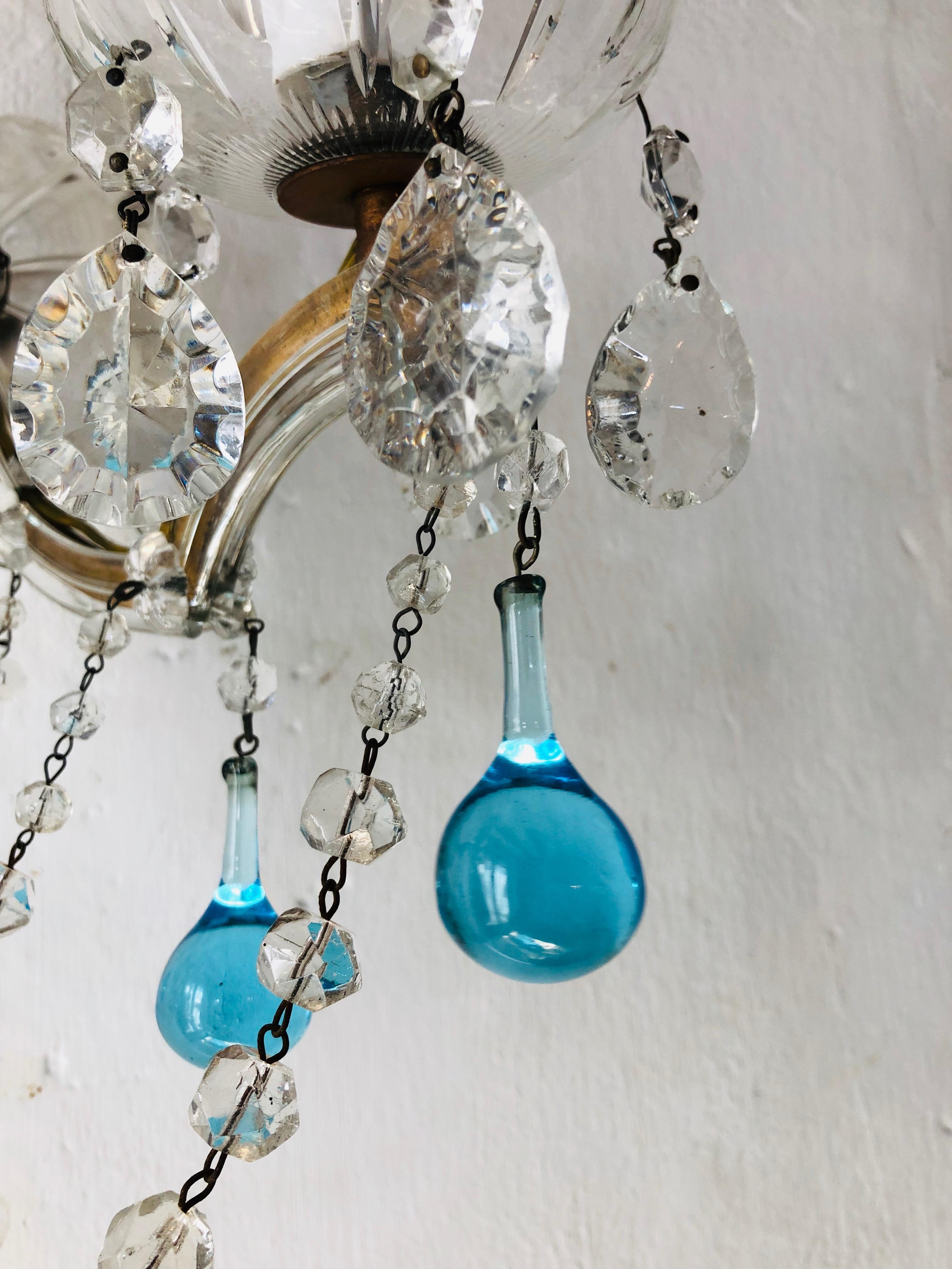 French Murano Glass Aqua Drops Crystal Swags Sconces, circa 1920 4