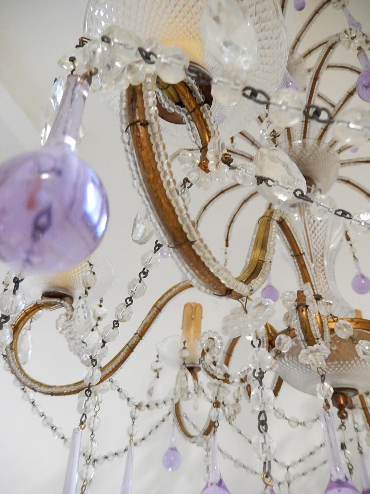 French Murano Lavender Drops and Crystal Swags Chandelier circa 1920 9