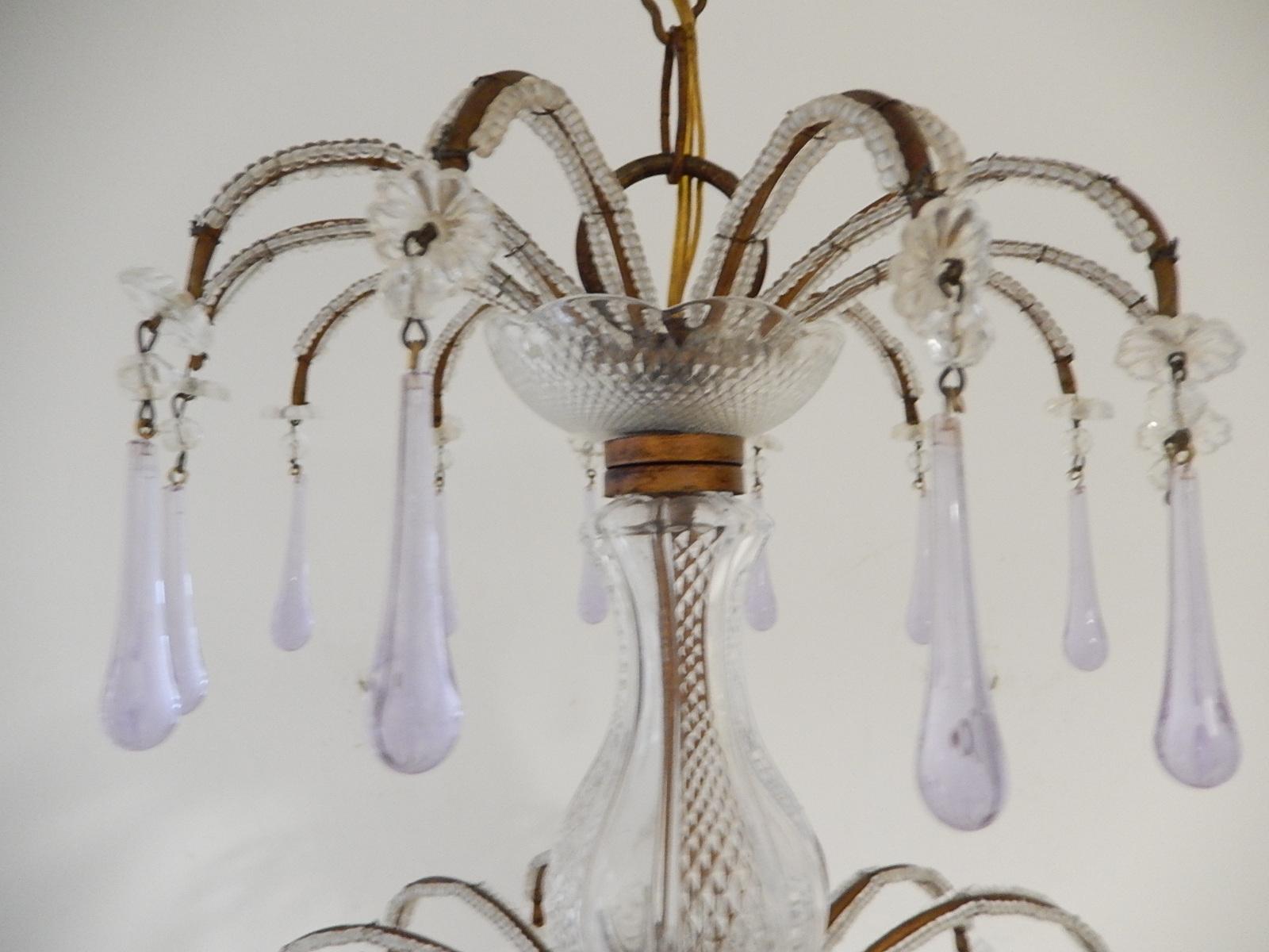 French Murano Lavender Drops and Crystal Swags Chandelier circa 1920 1