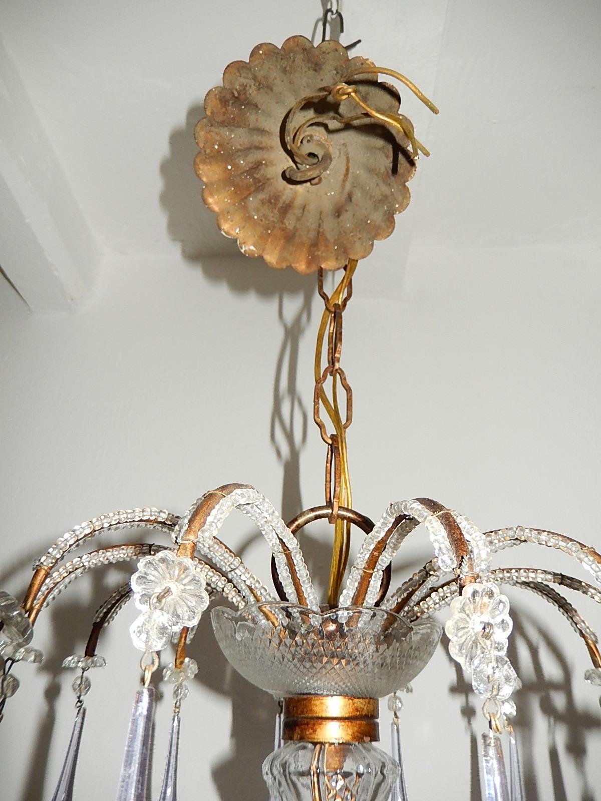 French Murano Lavender Drops and Crystal Swags Chandelier circa 1920 5