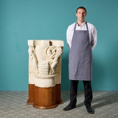 French Museum Plaster Romanesque Capital Model on Plinth