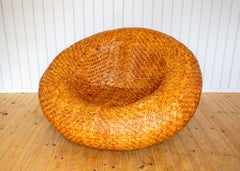 Poltrona relax French Mushroom in rattan, anni '70, grande, di grande impatto, bionda, XL, MCM