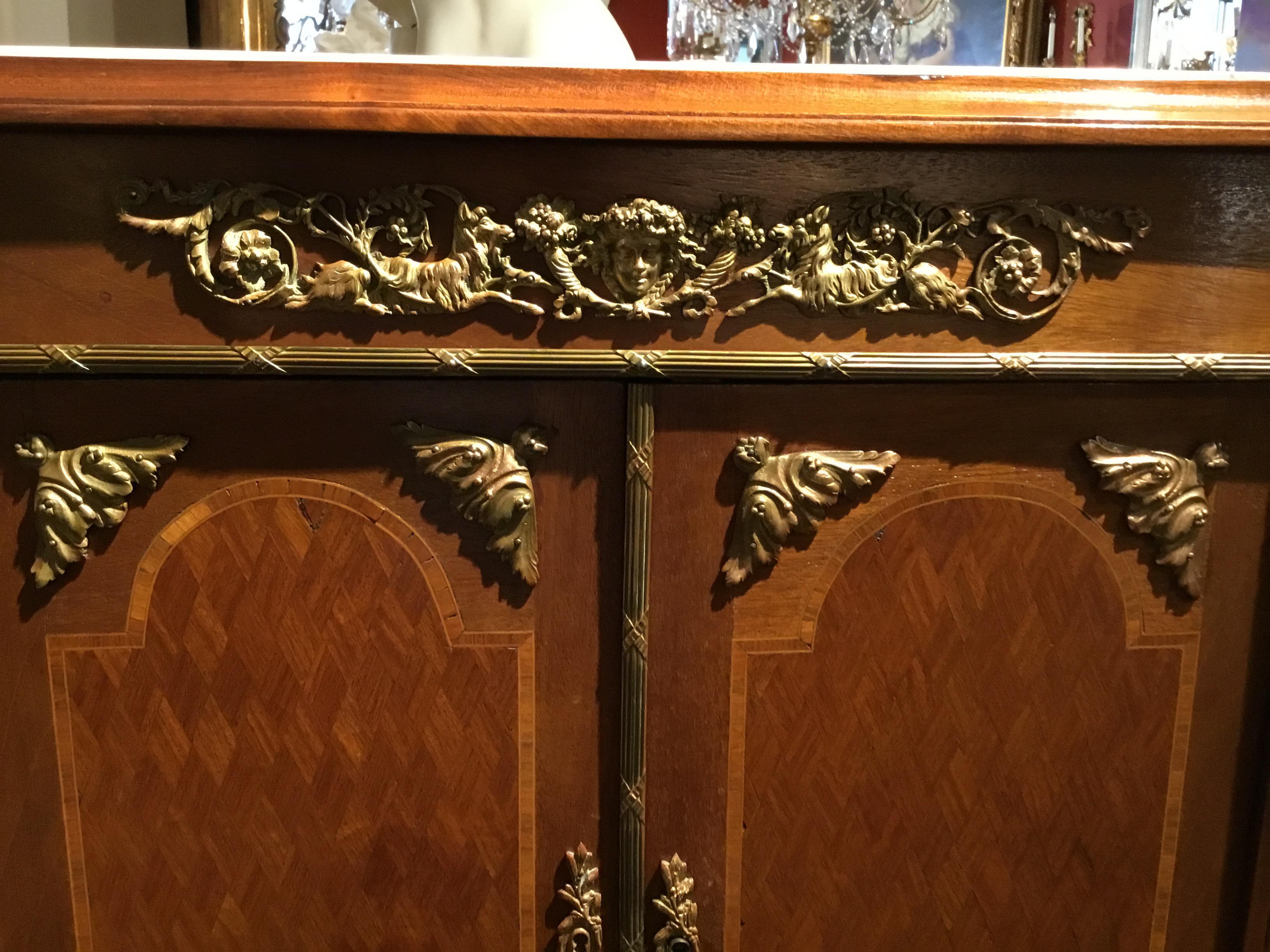 French Music Cabinet, 19th Century with Marquetry and Bronze Mounts, Marble Top 2