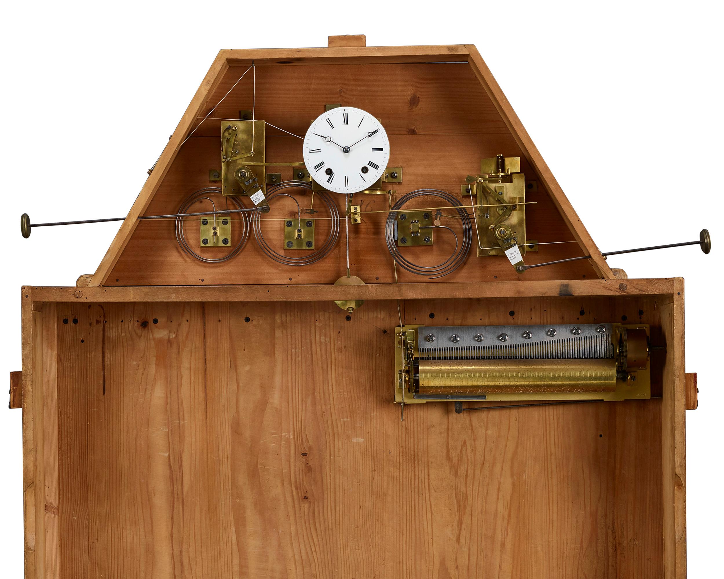 Wood French Musical Automation Picture Clock For Sale
