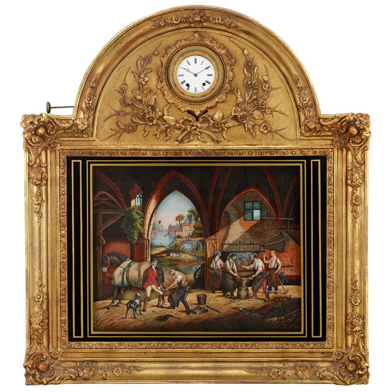 French Musical Automation Picture Clock For Sale