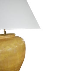 French Mustard Ceramic Lamp with Paper Shade