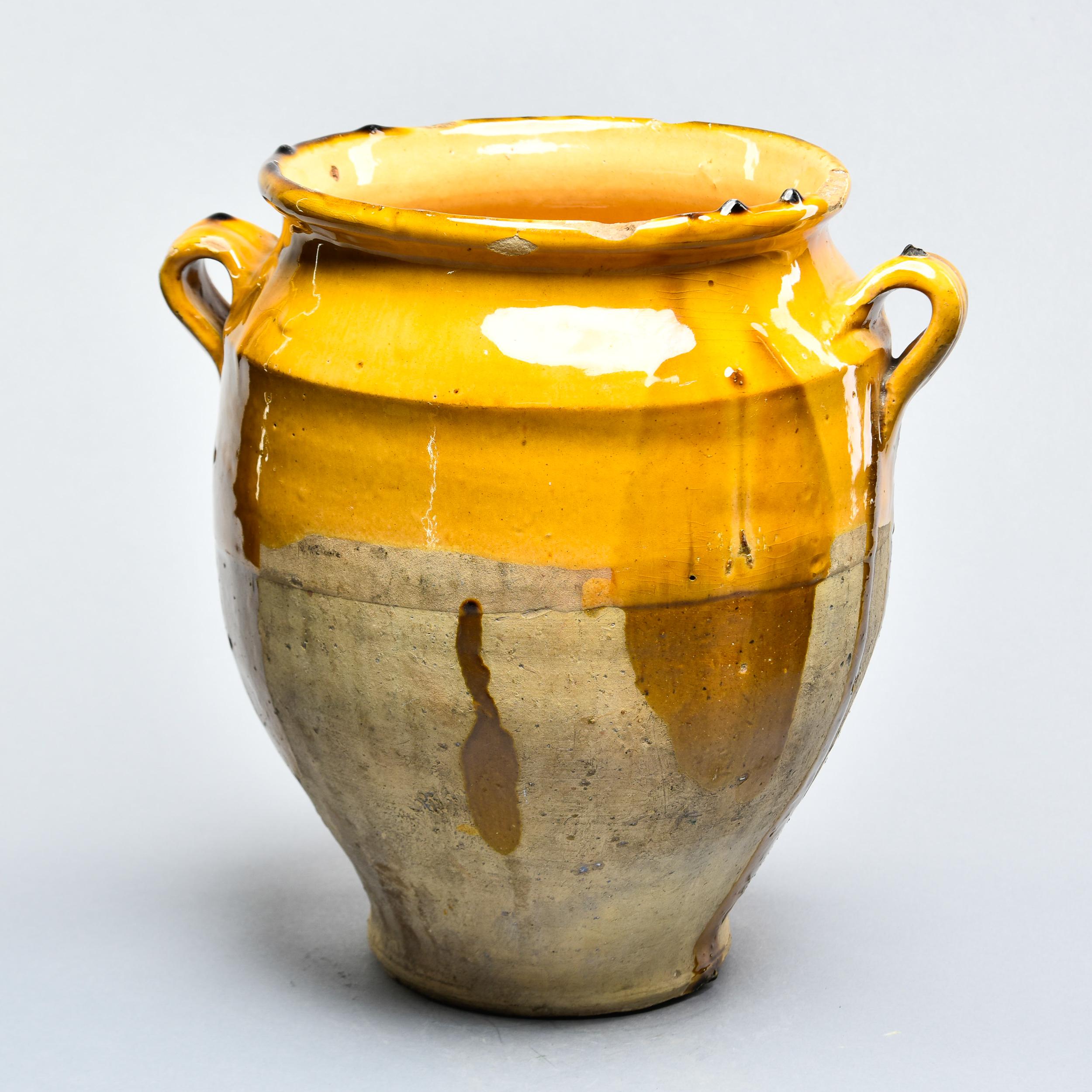 20th Century French Mustard Glazed Confit Jar with Dark Streaks For Sale