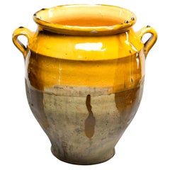 Antique French Mustard Glazed Confit Jar with Dark Streaks