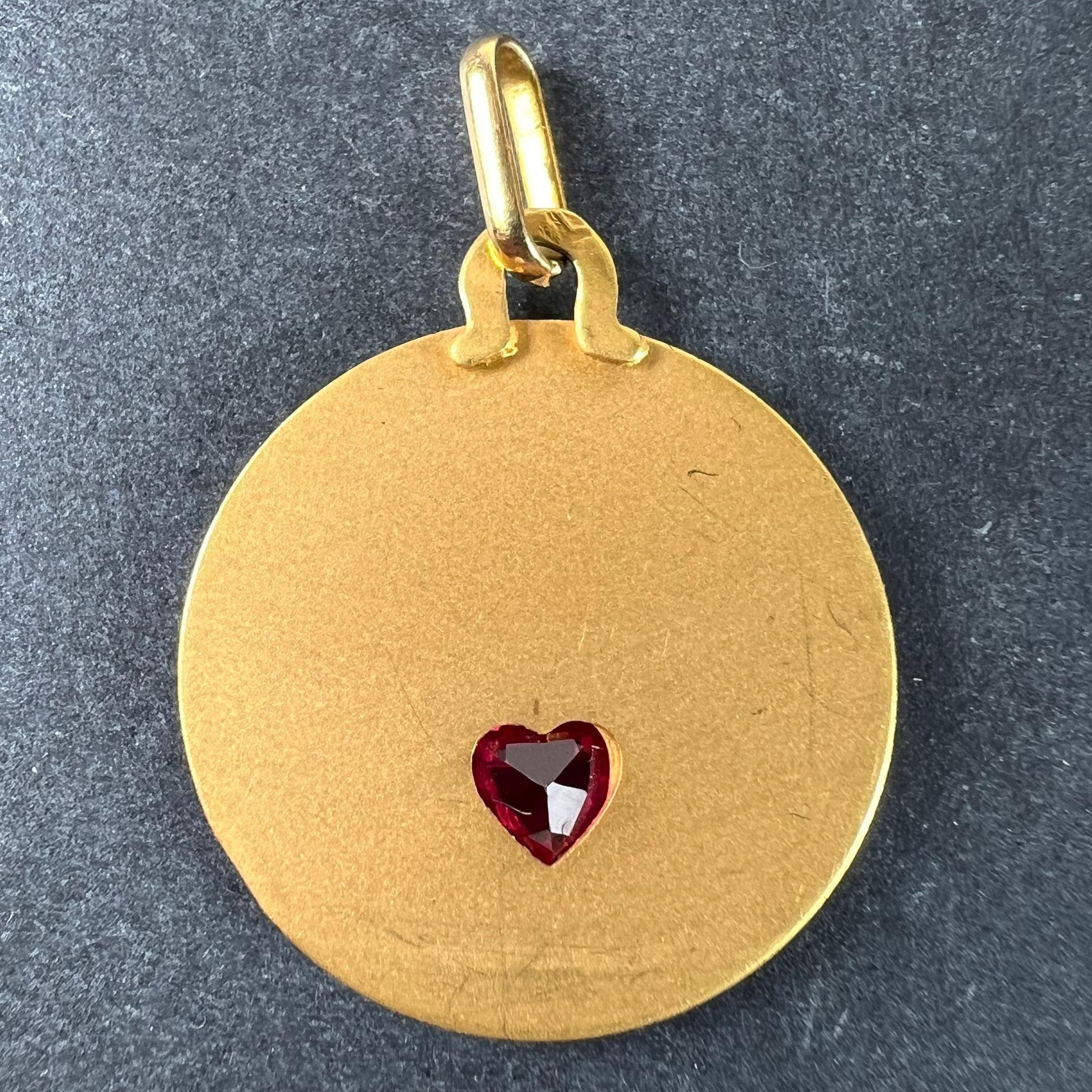 Taille cœur French My Heart Beats For You Il Bat Pour Toi Pendentif Rubis Love en or jaune 18K en vente