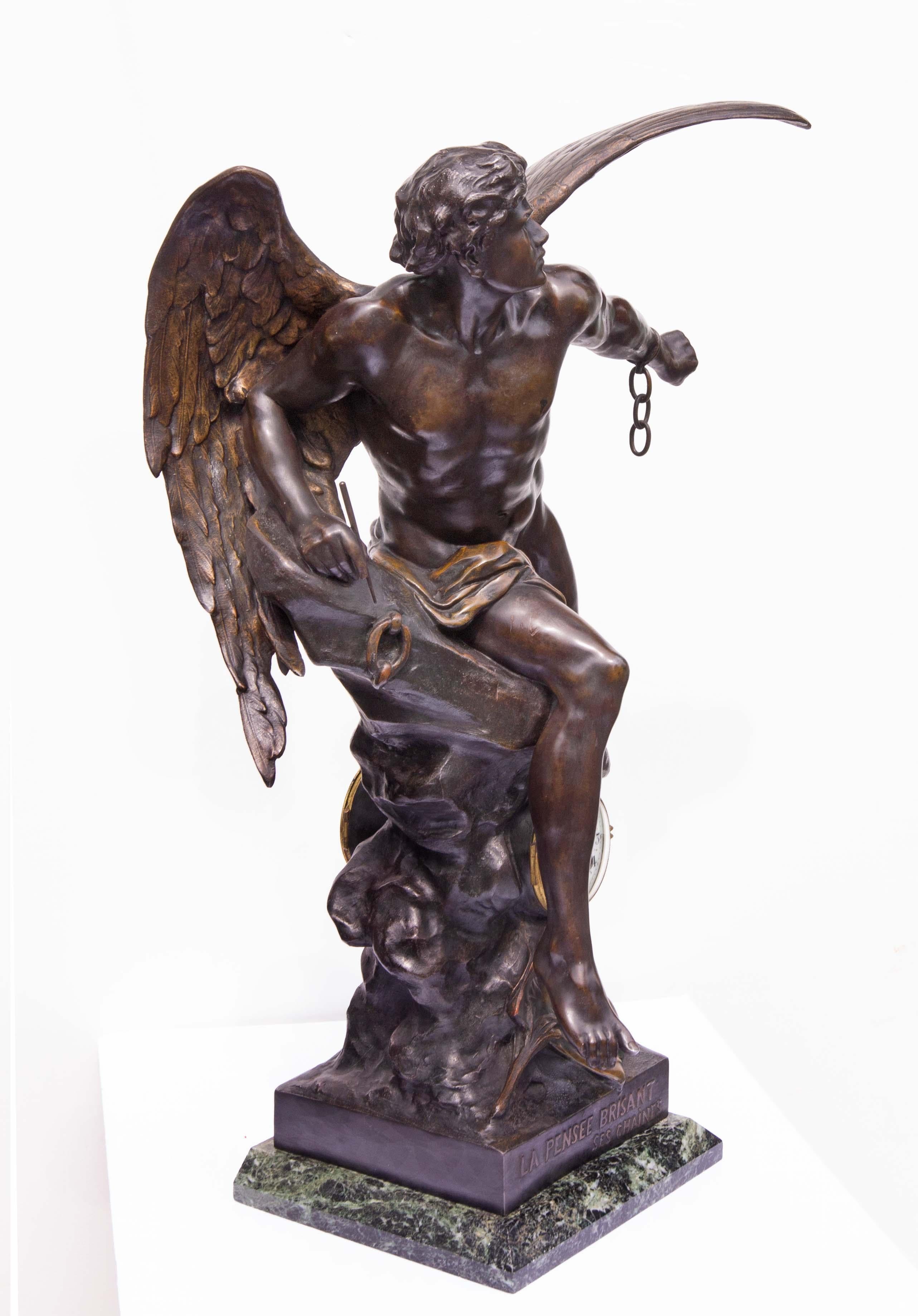French Mythological Figural Clock After Emile Picault 19th Century In Good Condition In Rochester, NY