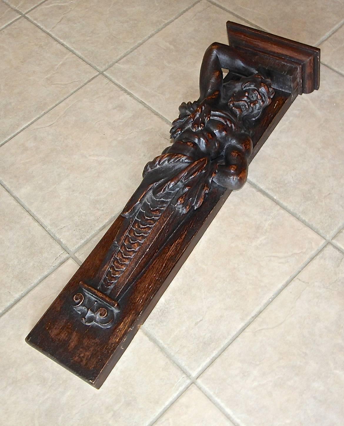 Hand-Carved French Mythological Poseidon Architectural Carved Wood Wall Art