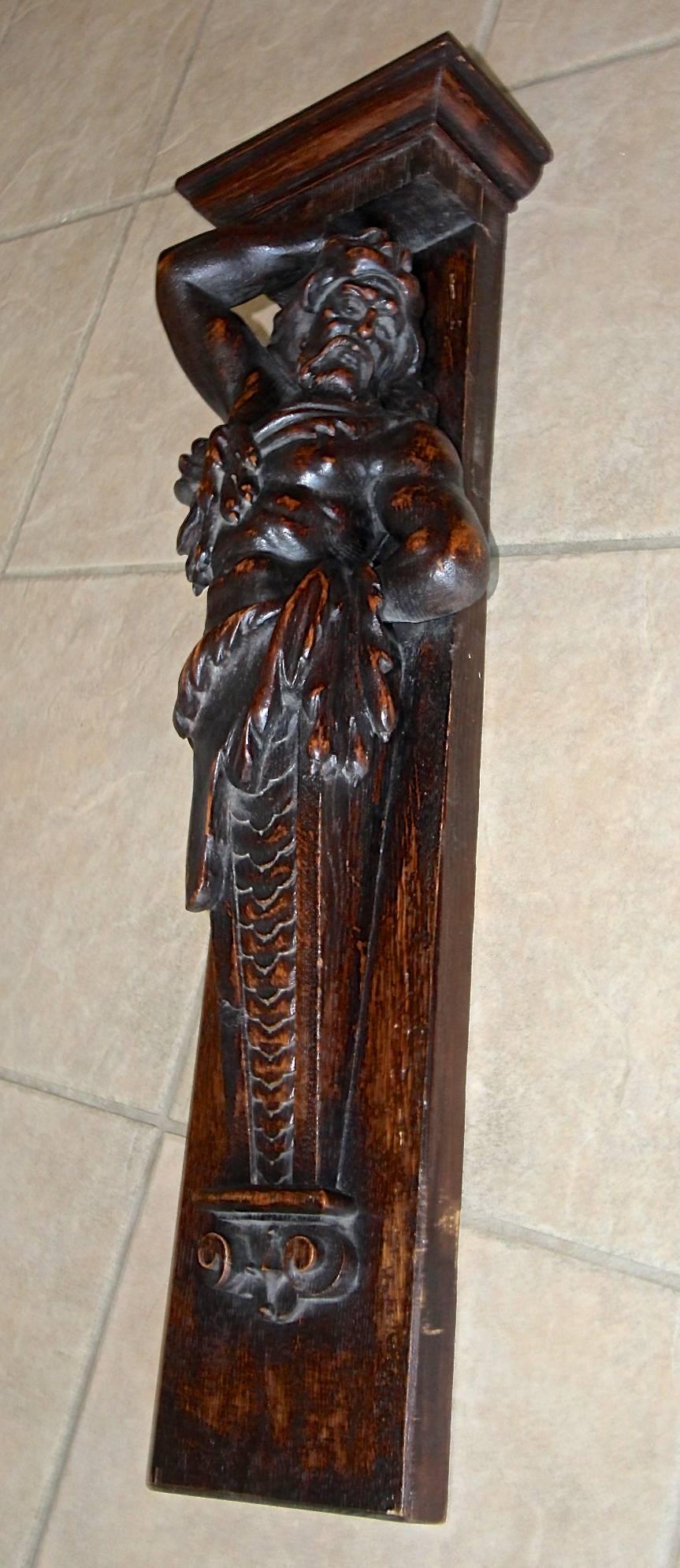 19th Century French Mythological Poseidon Architectural Carved Wood Wall Art