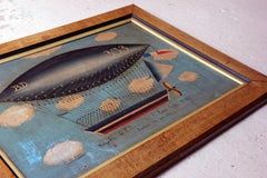 French Naïve School Oil on Tin of an Airship by J. Du Bois, circa 1910