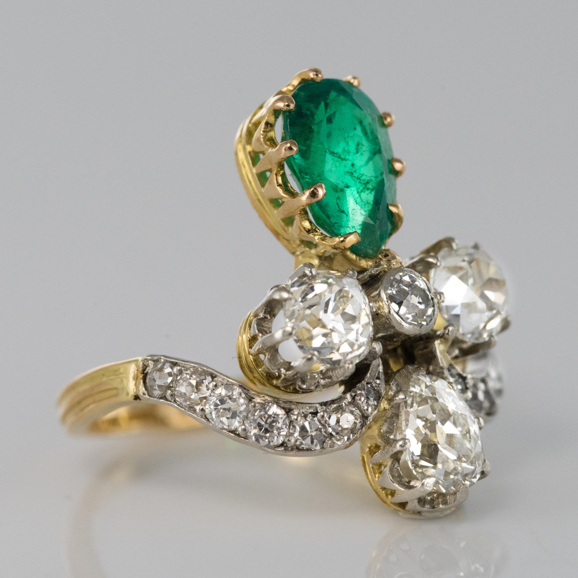 French Napoleon 3 1850s Emerald Diamond Duchess Ring 2