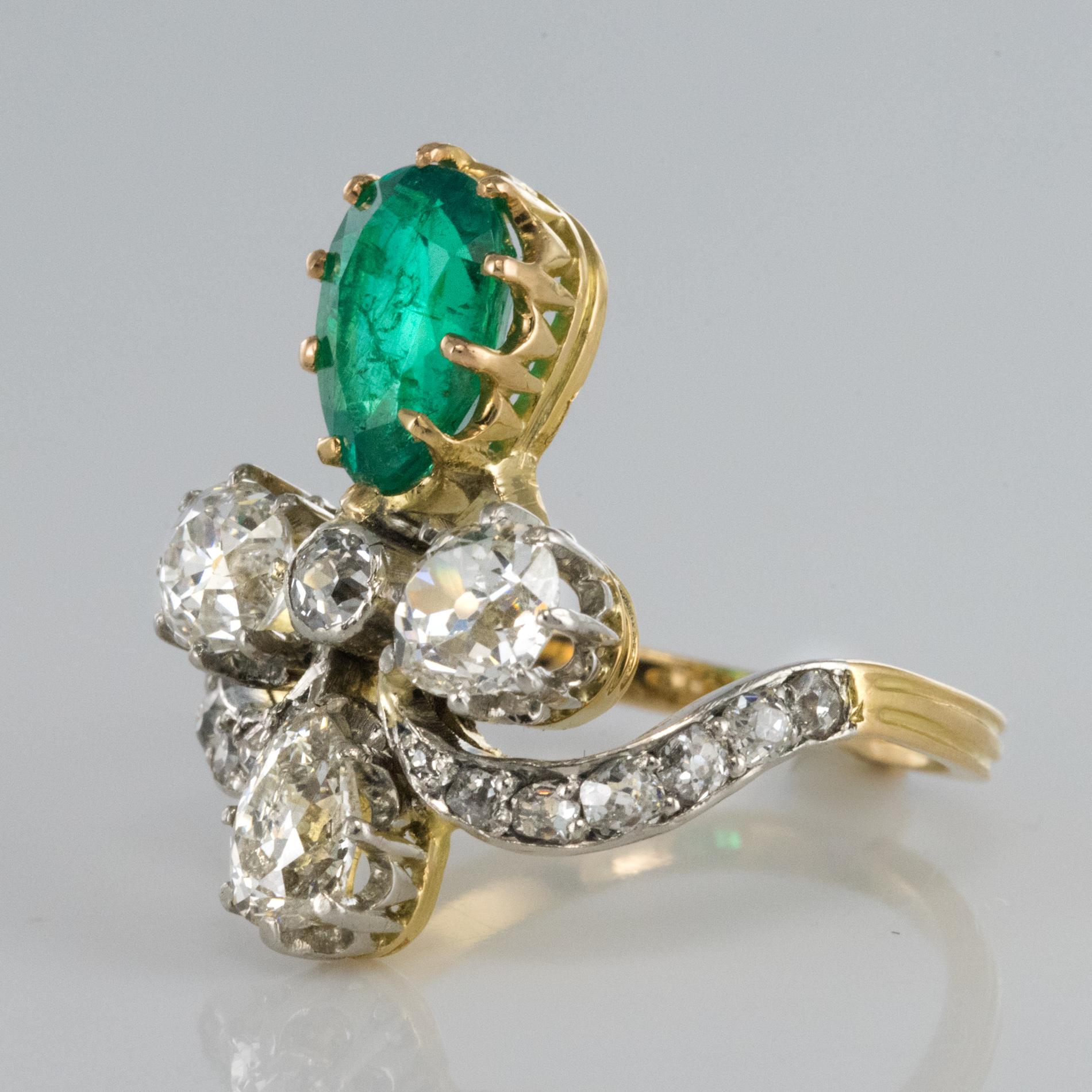 French Napoleon 3 1850s Emerald Diamond Duchess Ring 3