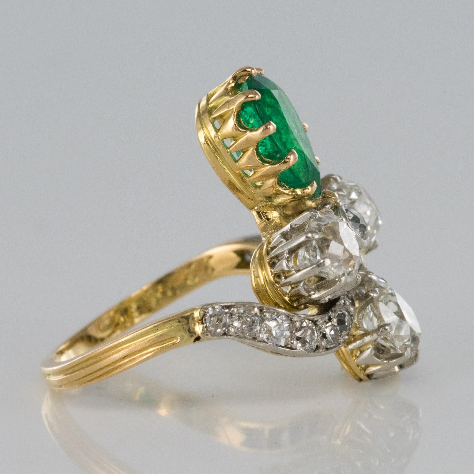 French Napoleon 3 1850s Emerald Diamond Duchess Ring 4