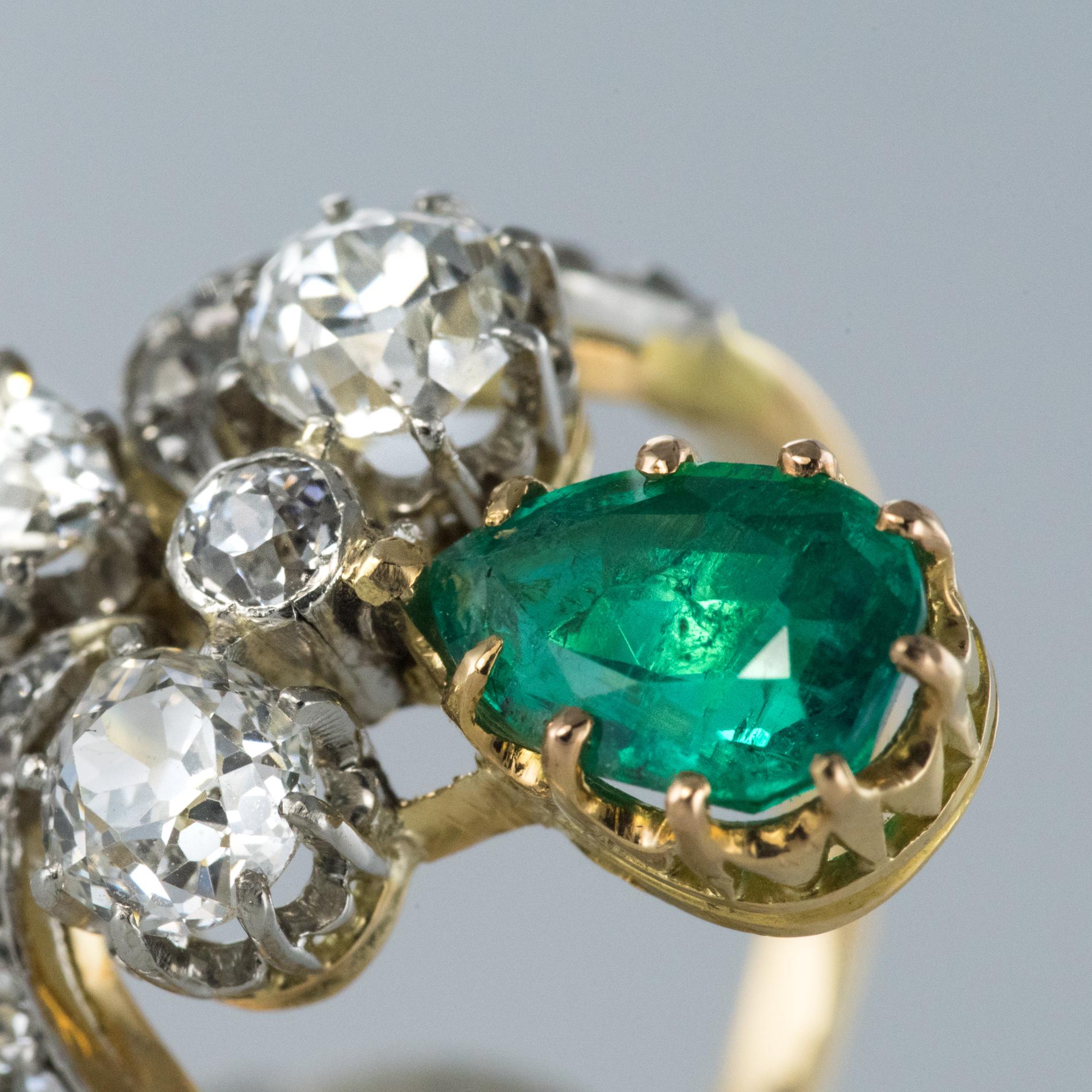 French Napoleon 3 1850s Emerald Diamond Duchess Ring 1