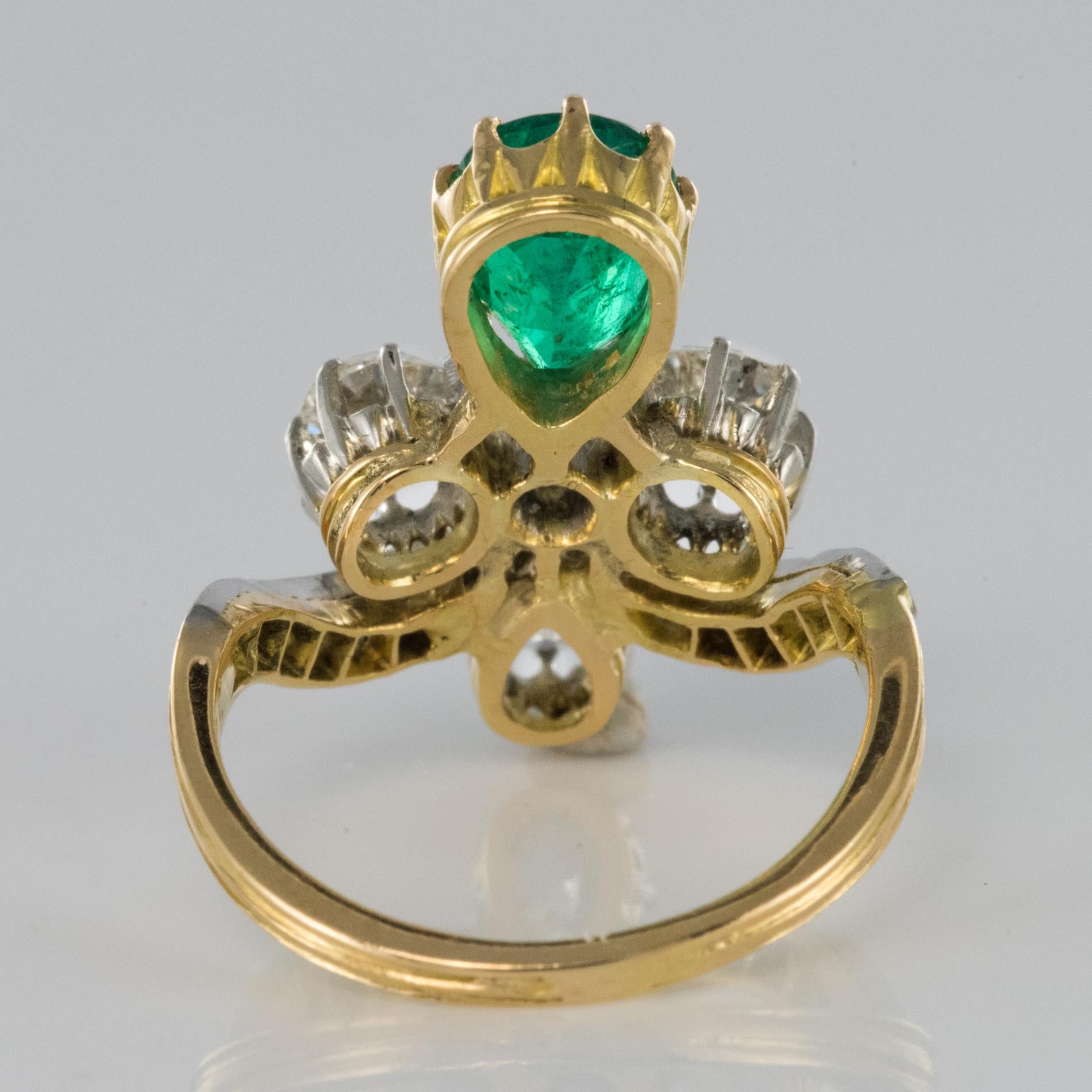 French Napoleon 3 1850s Emerald Diamond Duchess Ring 5