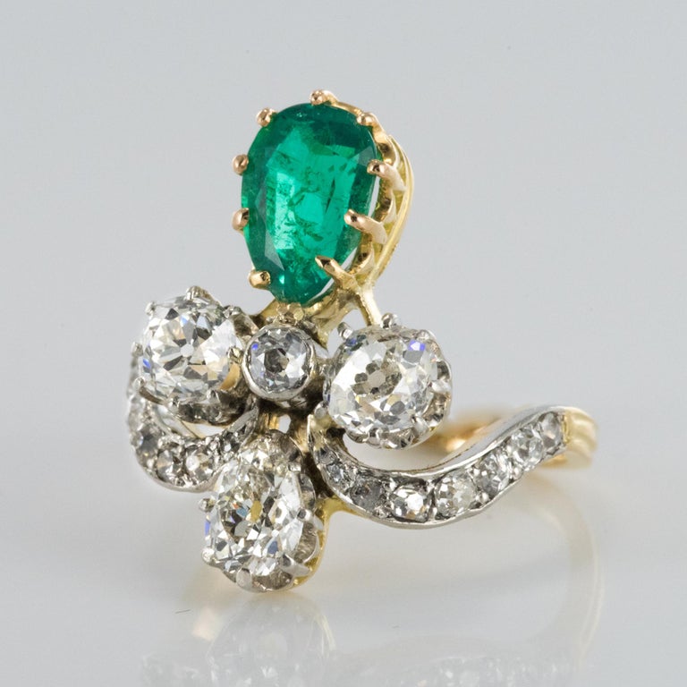 French Napoleon 3 1850s Emerald Diamond Duchess Ring at 1stDibs ...