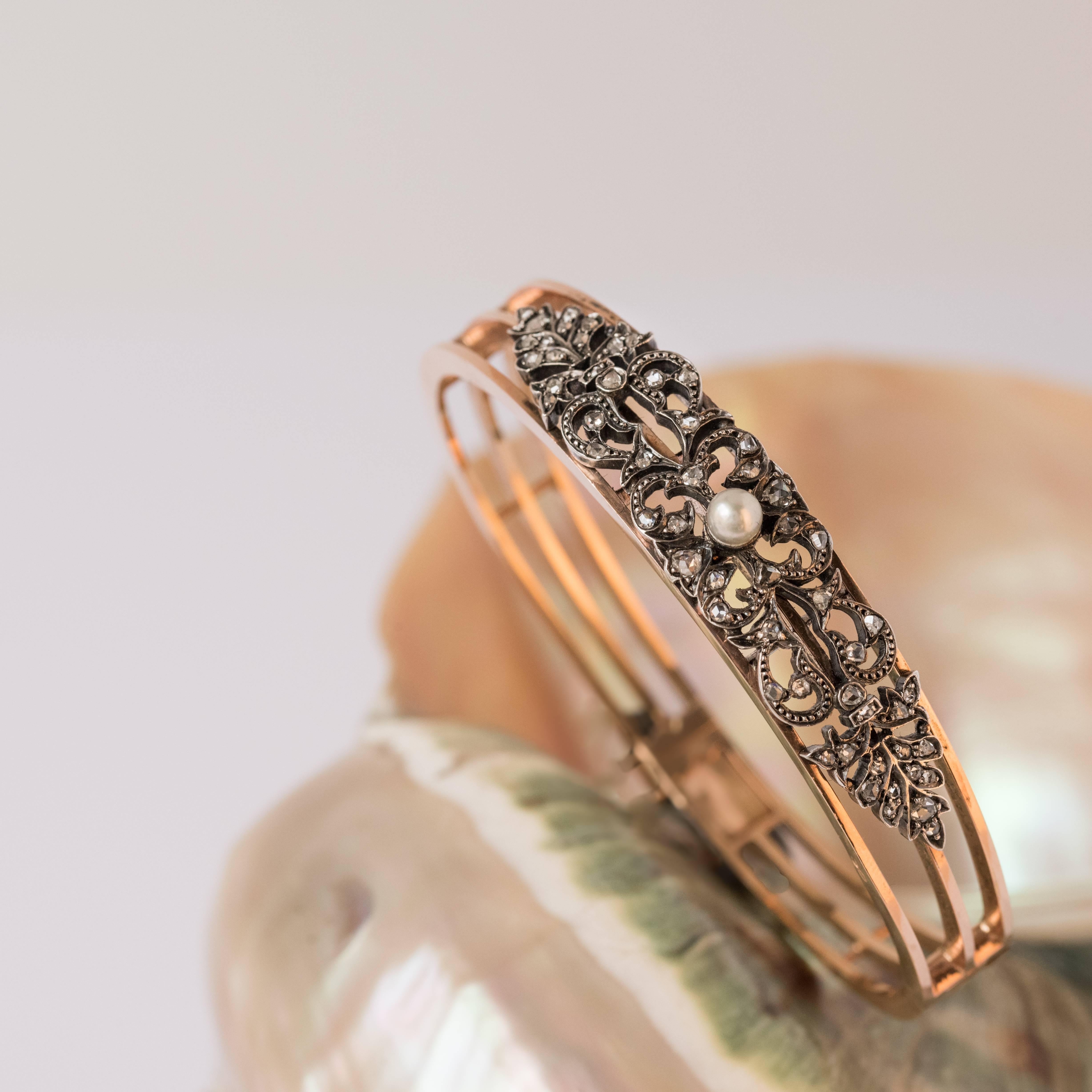 Bracelet en or et argent avec perles naturelles et diamants de l'époque de Napoléon 3.  en vente 2