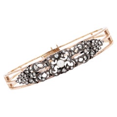 French Napoleon 3 Antique Natural Pearl Diamond Silver Gold Bangle Bracelet