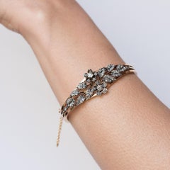 French Napoleon 3 Diamonds Rose Gold Silver Bangle Bracelet