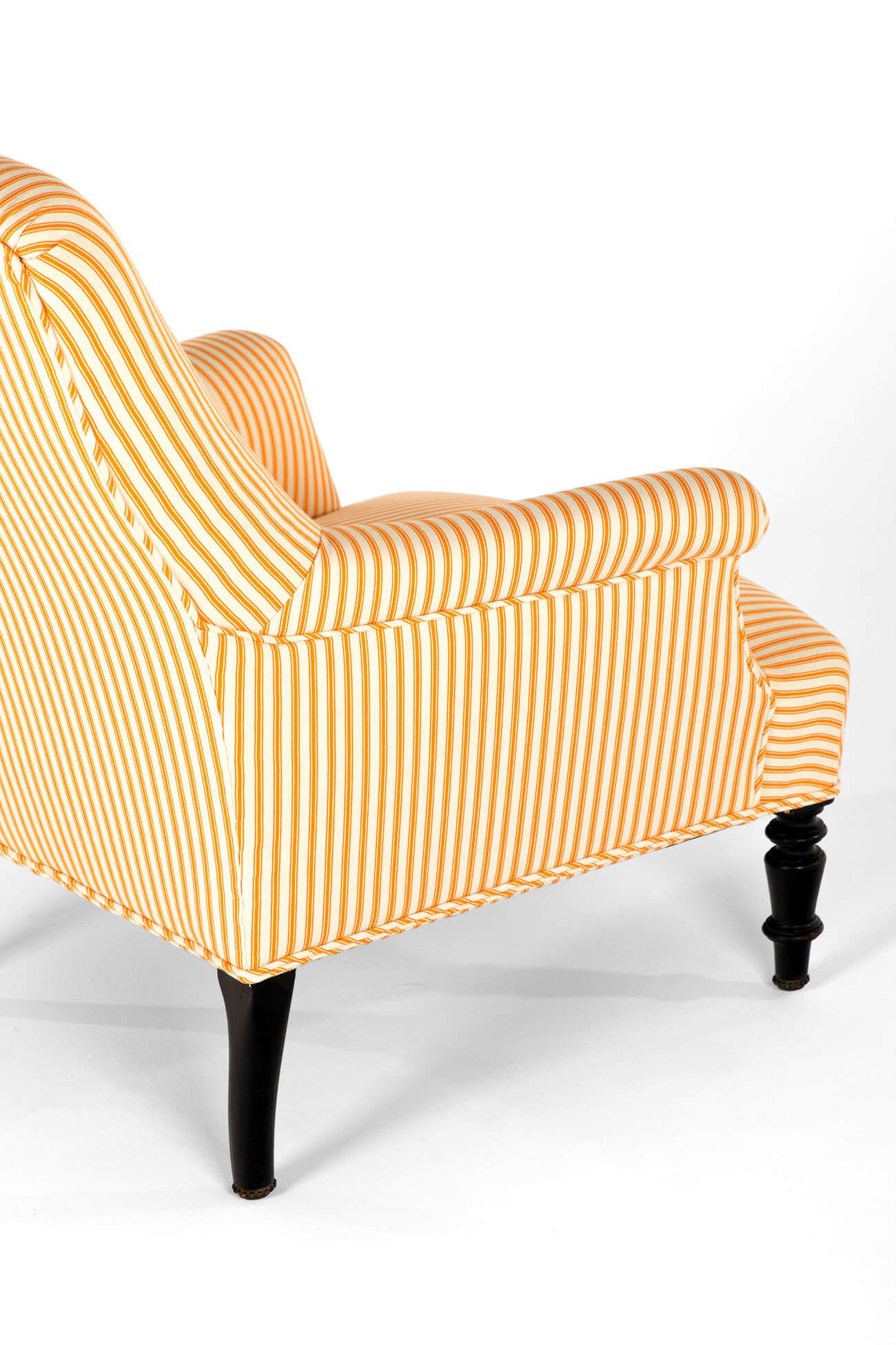 French Napoleon Armchair in Goldenrod Ticking For Sale 3