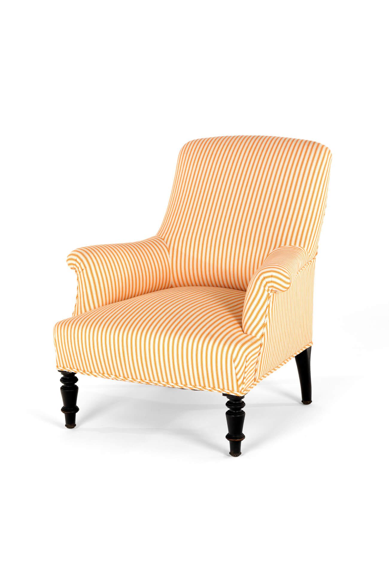 A 19th century French Napoleon III square back armchair with a tall back and a wide generous seat.

The beech frame is raised on turned walnut legs.

The armchair has been fully restored and stripped back to the solid beech frame for upholstery with