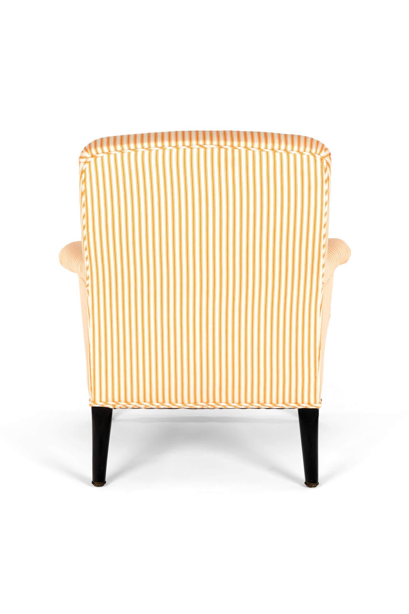 French Provincial French Napoleon Armchair in Goldenrod Ticking For Sale