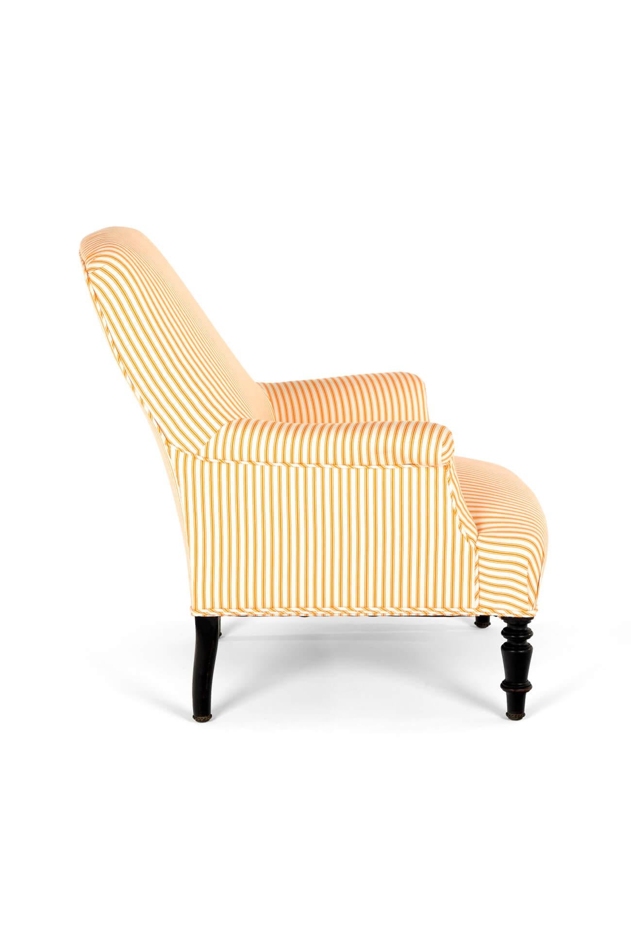 French Napoleon Armchair in Goldenrod Ticking In Excellent Condition For Sale In Faversham, GB