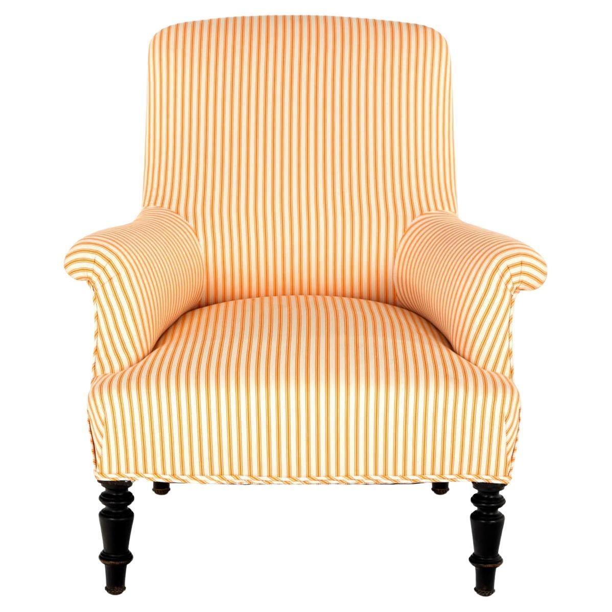 French Napoleon Armchair in Goldenrod Ticking