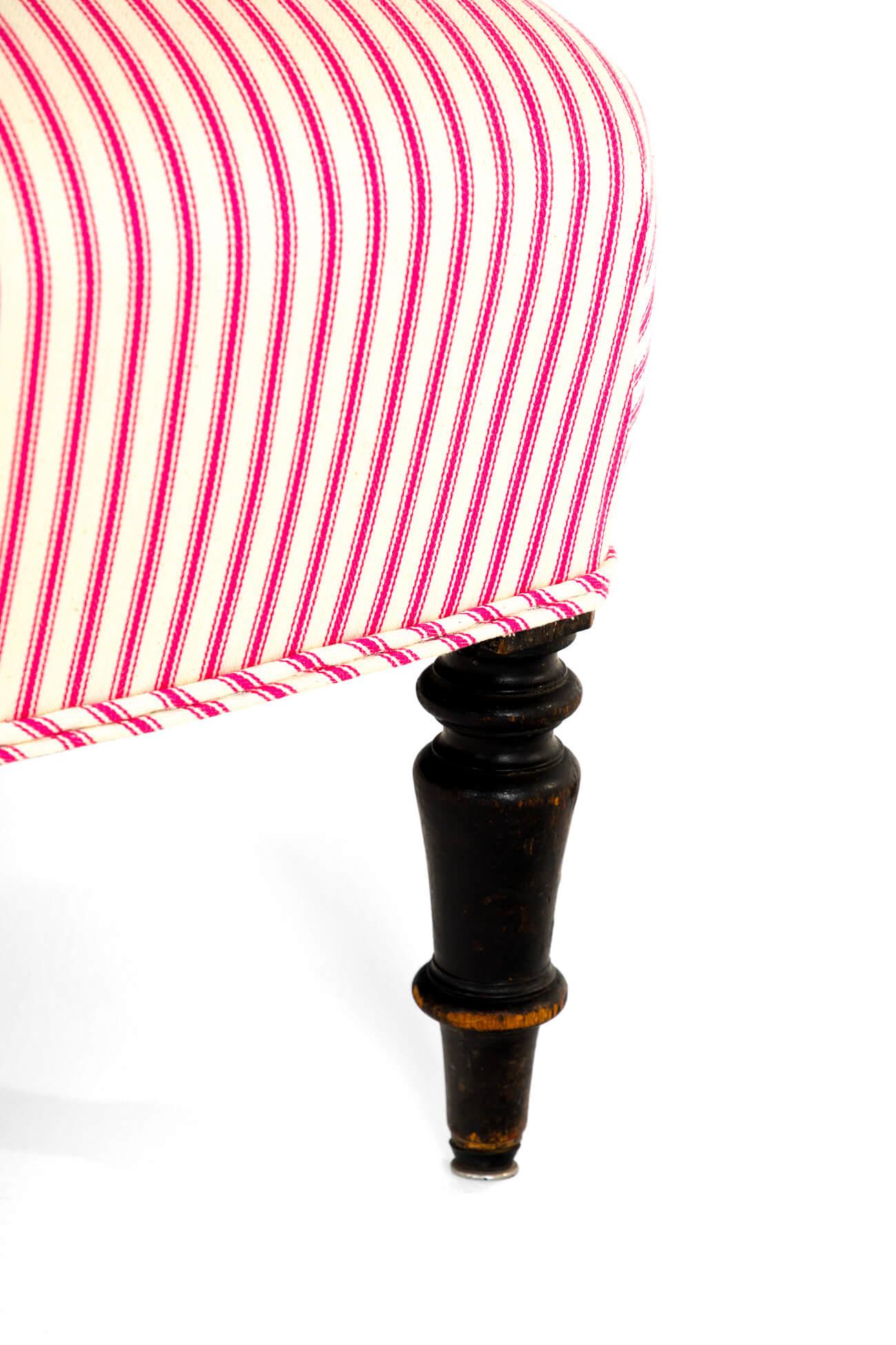 French Napoleon Armchair in Pink Candy stripe Ticking 5
