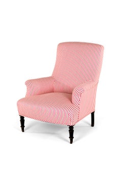 French Napoleon Armchair in Pink Candy stripe Ticking