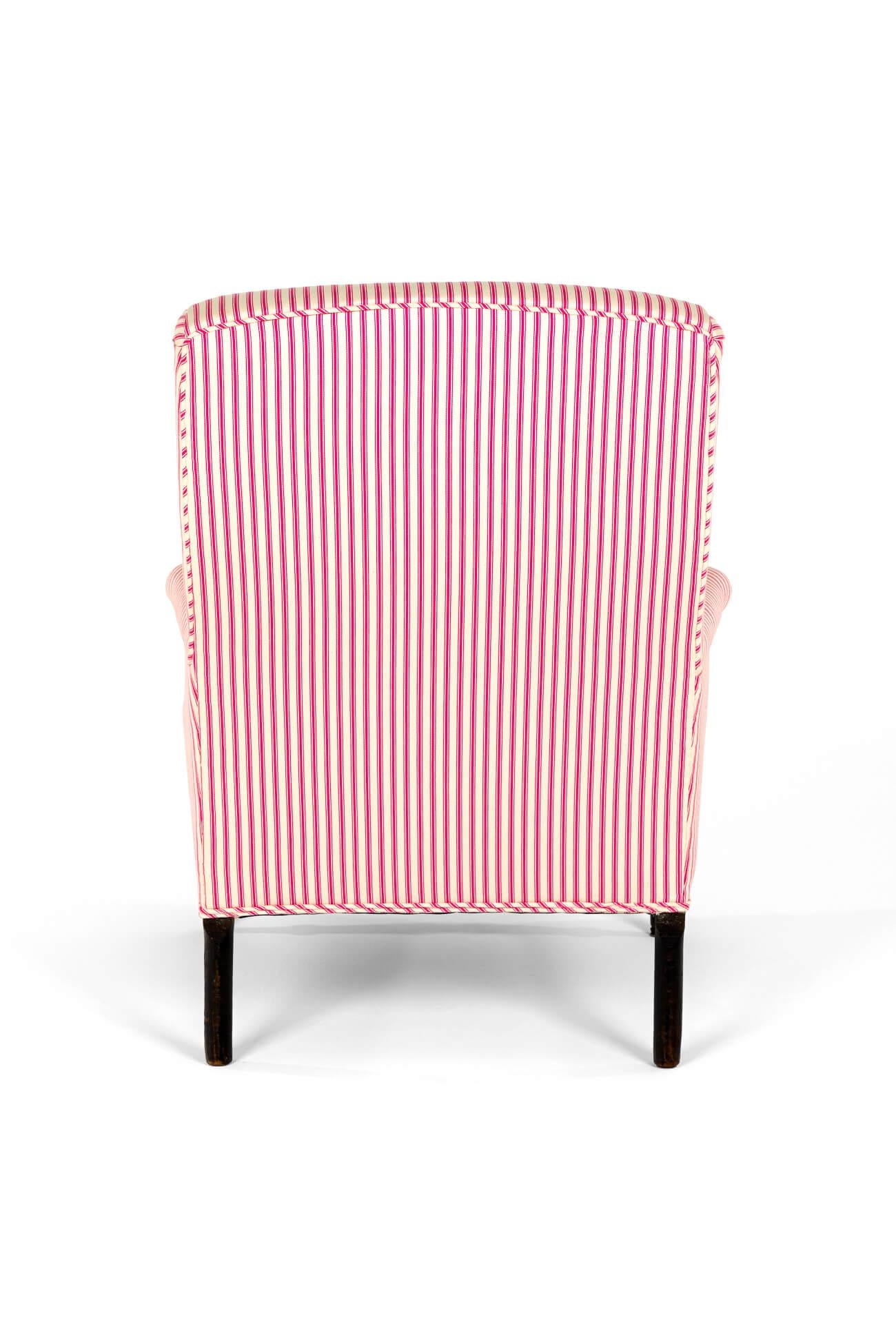 French Provincial French Napoleon Armchair in Pink Candy stripe Ticking