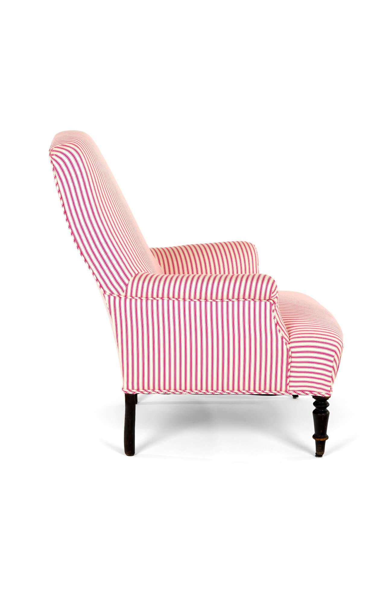 French Napoleon Armchair in Pink Candy stripe Ticking In Excellent Condition In Faversham, GB
