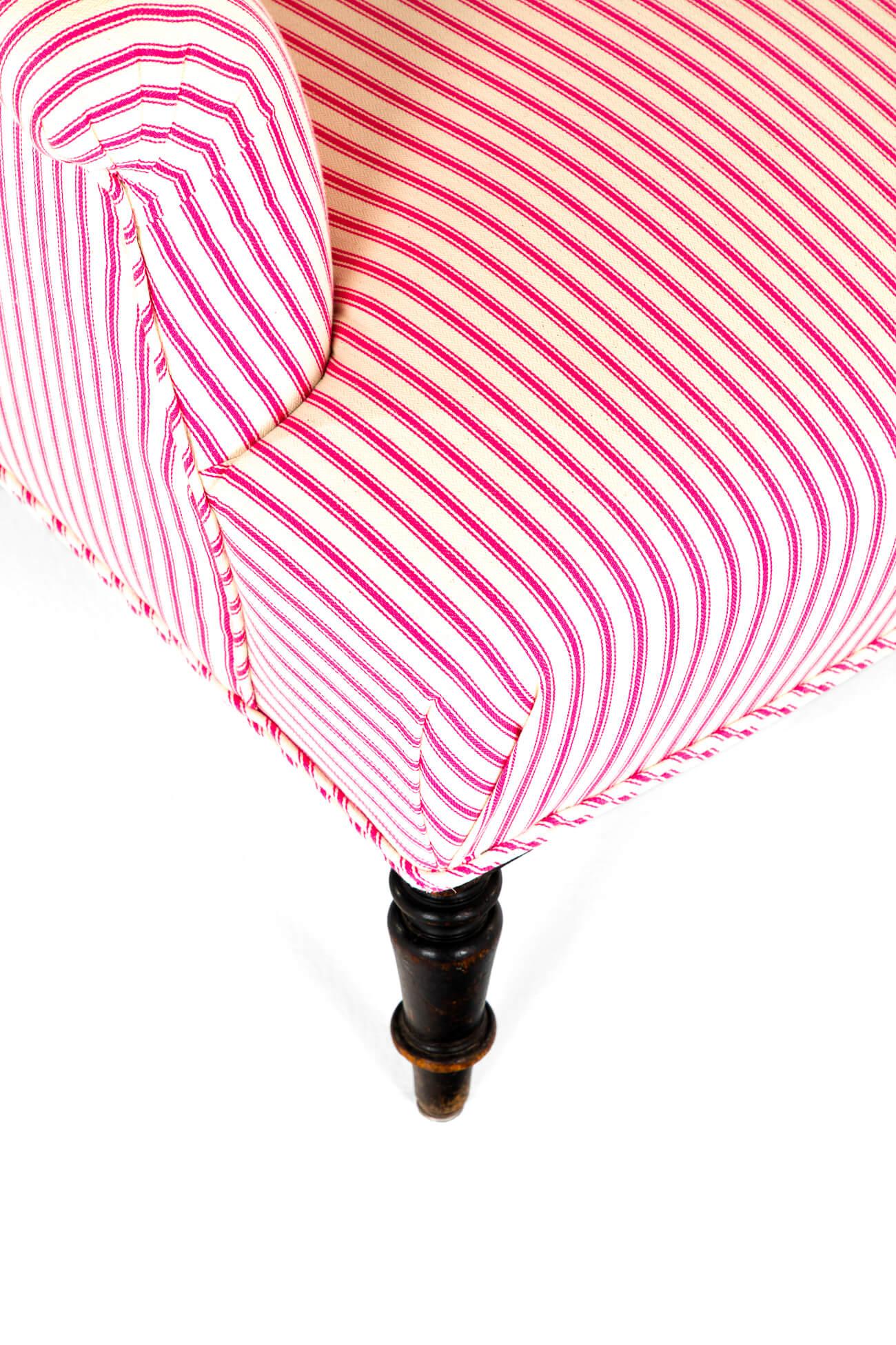 Upholstery French Napoleon Armchair in Pink Candy stripe Ticking