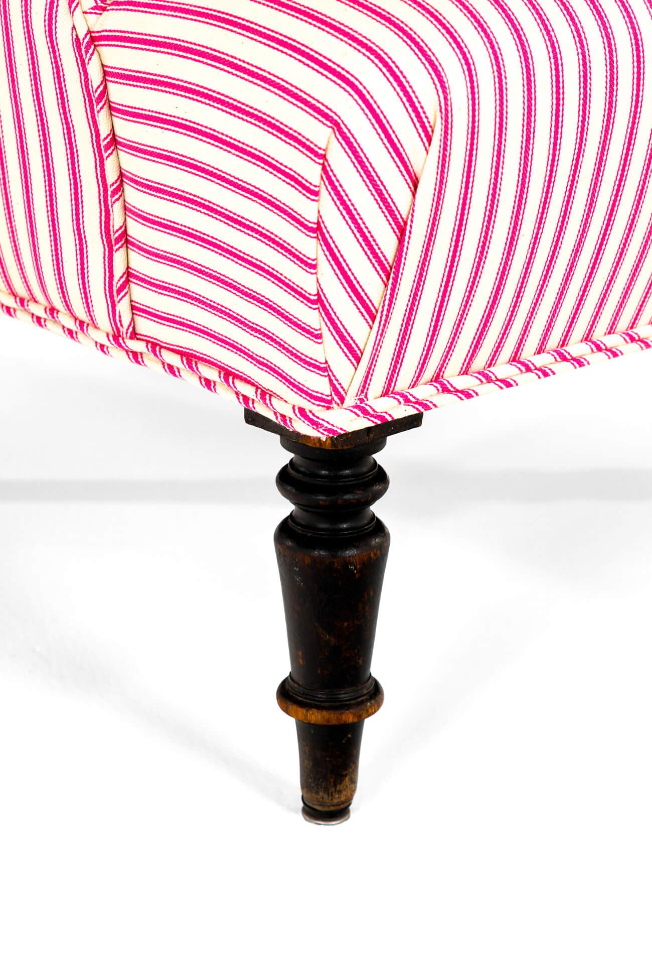 French Napoleon Armchair in Pink Candy stripe Ticking 1