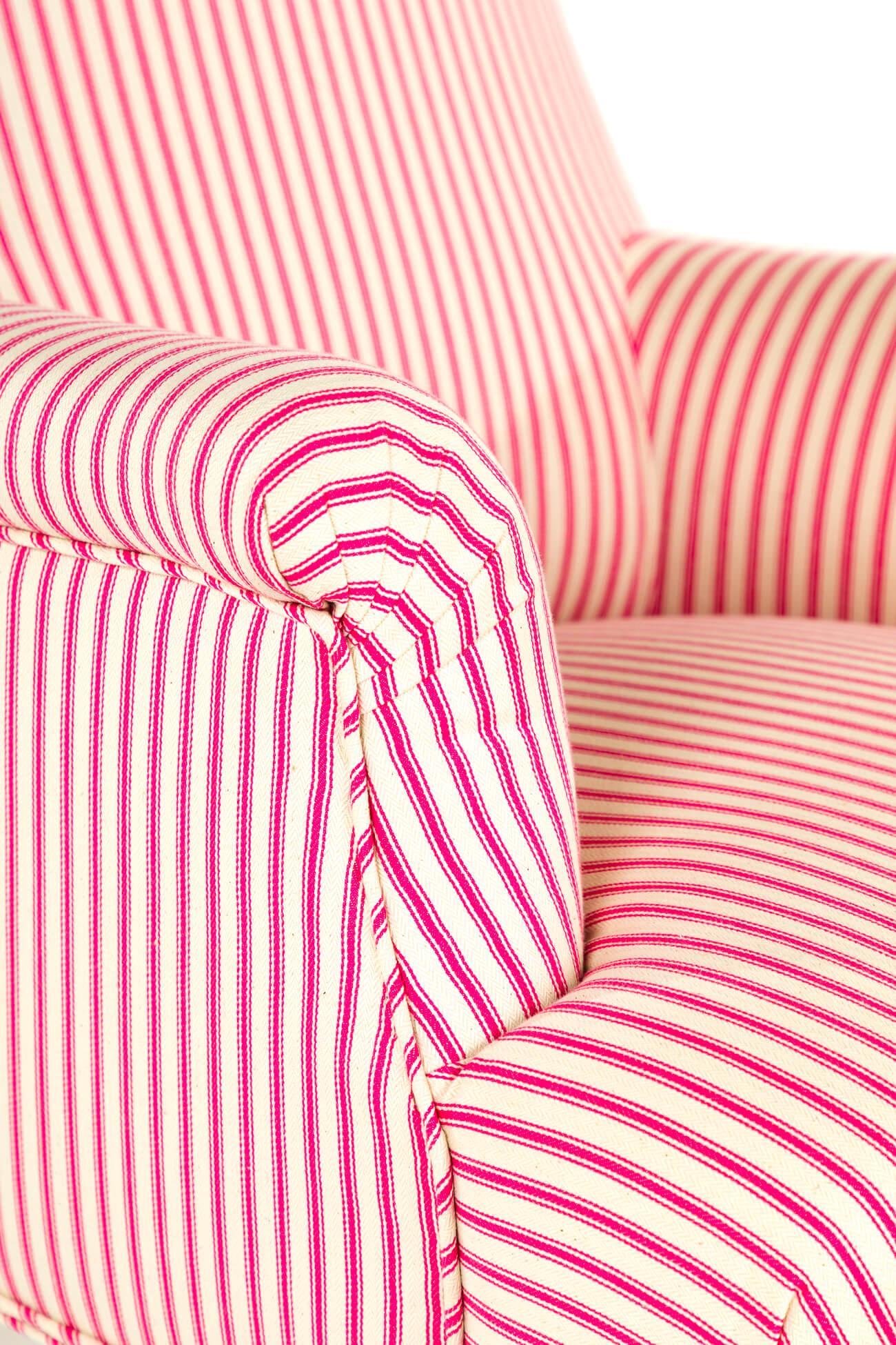 French Napoleon Armchair in Pink Candy stripe Ticking 2