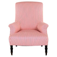 French Napoleon Armchair in Pink Candy stripe Ticking